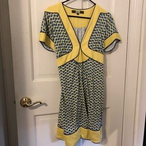 Eva Franco Blue and Yellow Tie-Waist Dress
